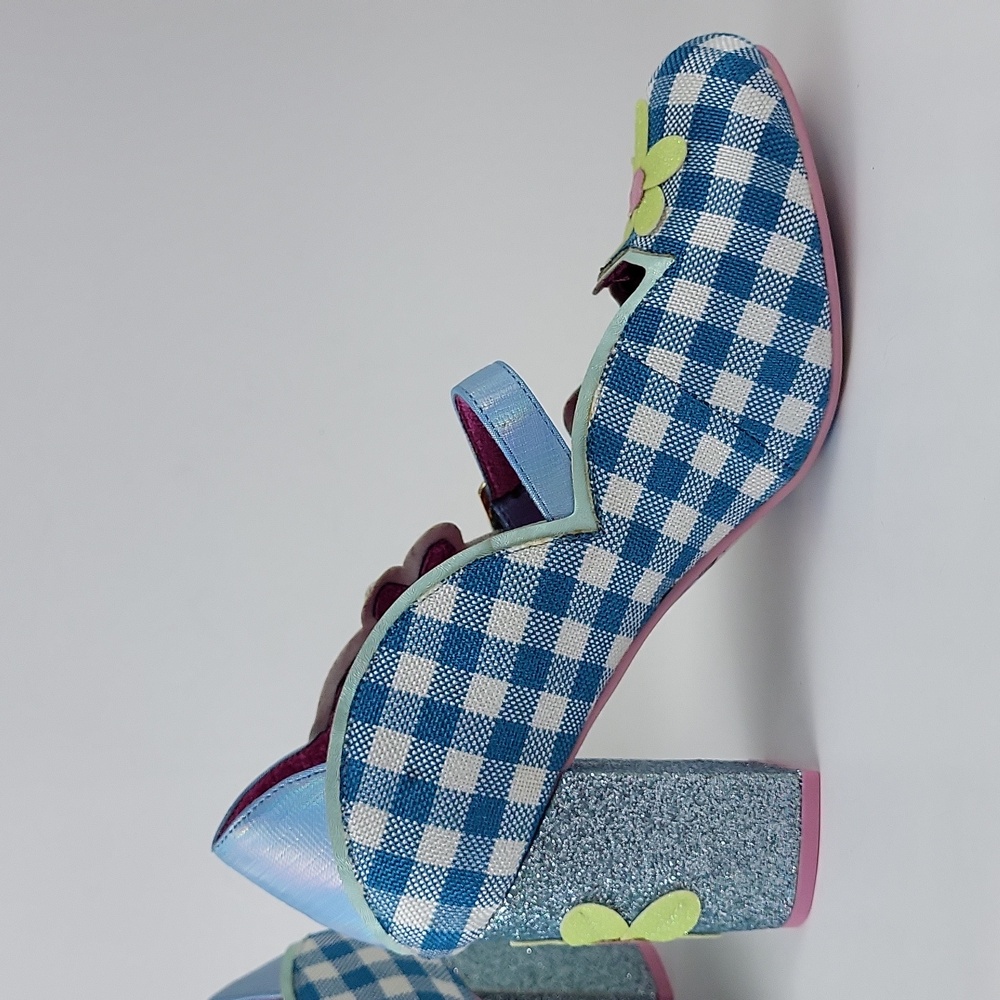Irregular Choice Blue Gingham Floral Mary Jane Heels - Picture 10 of 15